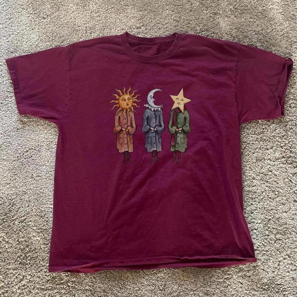 Maroon Sun Moon Star Burgundy Tee